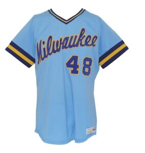 1988 Mike Young Milwaukee Brewers Game-Used Road Jersey, 1983 Mike Caldwell Milwaukee Brewers Game-Used ….