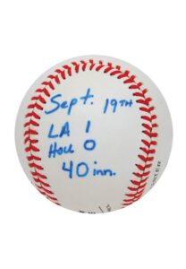 1988 Orel Hershiser 59 Consecutive Scoreless Innings Streak Game-Used Baseball – 40th Inning Actual Baseball