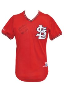 1989 Ozzie Smith St. Louis Cardinals Game-Used Cleats, Batting Gloves, Wristbands & Dual Autographed Team-Issued Batting Practice Jersey