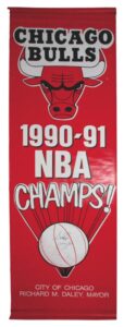 1990-1991 Chicago Bulls “NBA Champs” City of Chicago Championship Street Banner Autographed by Scottie Pippen & Horace Grant