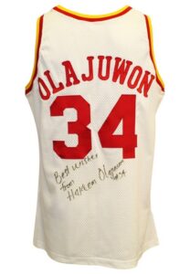 1990-91 Hakeem Olajuwon Houston Rockets Game-Used & Autographed Home Jersey