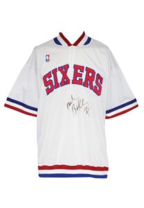 1990-91 Philadelphia 76ers Worn Mesh Shooting Shirt Attributed to and Signed by Charles Barkley