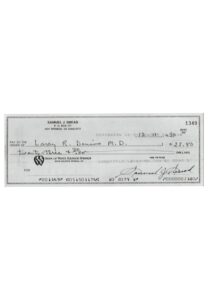 1990 Sam Snead Autographed Personal Check