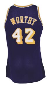 1991-1992 James Worthy Los Angeles Lakers Game-Used and Autographed Road Jersey (JSA)