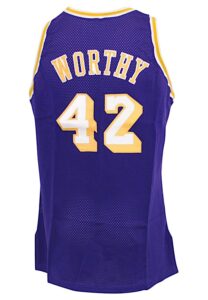 1991-92 James Worthy Los Angeles Lakers Game-Used and Autographed Road Jersey