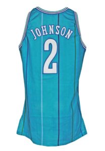 1991-92 Larry Johnson Charlotte Hornets Game-Used Road Uniform with Circa 1995 Game-Used & Autographed Sneakers