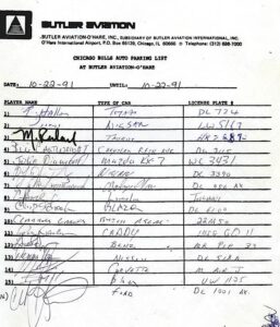 1991 Chicago Bulls Team Autographed Parking Sheet with Vintage Michael Jordan Signature