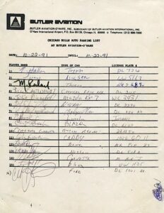 1991 Chicago Bulls Team Autographed Parking Sheet with Vintage Michael Jordan Signature