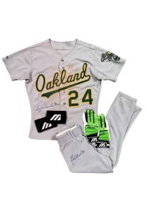 1991 Rickey Henderson Oakland A’s Game-Used & Signed Uniform, Wristbands & Batting Gloves