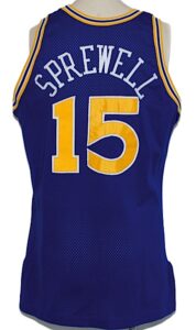 1992-1993 Latrell Sprewell Rookie Golden State Warriors Game-Used Road Jersey