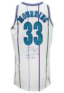 1992-93 Alonzo Mourning Charlotte Hornets Game-Used & Dual-Autographed Rookie Home Jersey