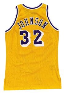 1992-93 Magic Johnson LA Lakers Game-Issued Home Jersey