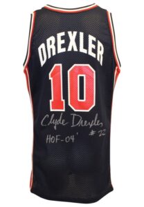 1992 Clyde Drexler USA Basketball Olympic “Dream Team” Game-Used & Autographed Road Jersey (JSA • Picture Of Drexler Signing)