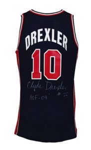 1992 Clyde Drexler USA Basketball Olympic Game-Used & Autographed Road Jersey