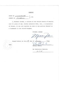 1992 Michael Jordan Autographed Consent Form Authorizing Nike To Use His Name In The UK