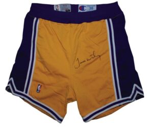 1993-1994 James Worthy Los Angeles Lakers Game-Used & Autographed Home Shorts (JSA)