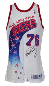 1993-1994 Shawn Bradley Philadelphia 76ers Game-Used & Autographed Home Jersey