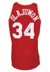 1993-94 Hakeem Olajuwon Houston Rockets Game-Used & Autographed Road Jersey