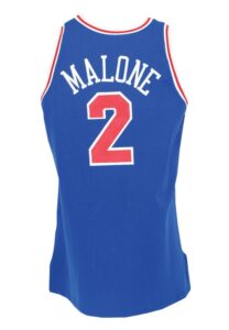 1993-94 Moses Malone Philadelphia 76ers TBTC Game-Used & Autographed Road Uniform