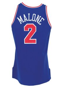 1993-94 Moses Malone Philadelphia 76ers TBTC Game-Used & Autographed Road Uniform