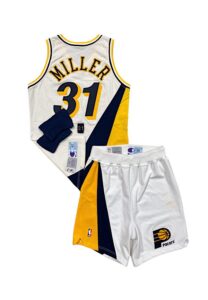 1993-94 Reggie Miller Indiana Pacers Game-Used Home Uniform With Armbands & Finger Sleeve