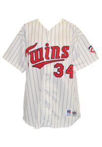 1993 Kirby Puckett Minnesota Twins Game-Used & Twice Autographed Pinstripe Home Jersey