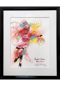 1993 Michael Jordan Original Watercolor Pastel Drawing Autographed By LeRoy Neiman