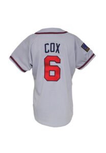 1994 Bobby Cox Atlanta Braves Manager Worn Road Jersey