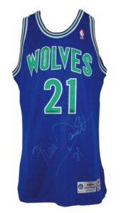 1995-1996 Kevin Garnett Rookie Minnesota Timberwolves Game-Used & Autographed Road Jersey