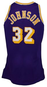 1995-1996 Magic Johnson Los Angeles Lakers Game-Used & Autographed Road Jersey