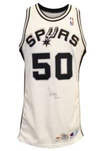 1995-96 David Robinson San Antonio Spurs Game-Used & Autographed Home Jersey (Full JSA • Photo-Matched & Graded 10)