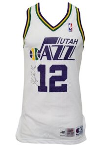 1995-96 John Stockton Utah Jazz Game-Used & Autographed Home Jersey With Shorts