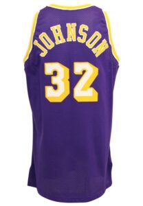 1995-96 Magic Johnson Los Angeles Lakers Game-Used & Autographed Road Jersey