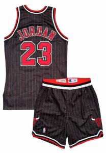 1995-96 Michael Jordan Chicago Bulls Game-Used/Issued Black Pinstripe Alternate Uniform