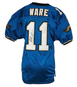 1995 Andre Ware Jacksonville Jaguars Game-Used & Autographed Home Jersey