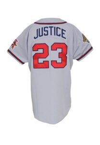 1995 David Justice Atlanta Braves World Series Game-Used Road Jersey