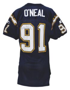 1995 Leslie O’Neal San Diego Chargers Game-Used & Autographed Home Jersey