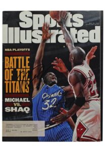 1995 Michael Jordan & Shaquille O’Neal Dual-Signed Sports Illustrated Playoffs Magazine