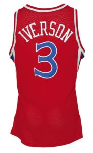 1996-1997 Allen Iverson Rookie Philadelphia 76ers Game-Used & Autographed Road Uniform with Shooting Shirt