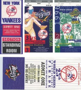 1996/1999 World Series Ticket Stubs & City Hall Celebration Passes