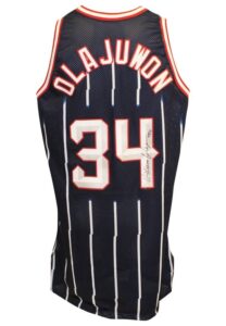 1996-97 Hakeem Olajuwon Houston Rockets Game-Used & Autographed Road Jersey