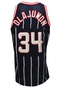 1996-97 Hakeem Olajuwon Houston Rockets Team-Issued & Autographed Road Jersey