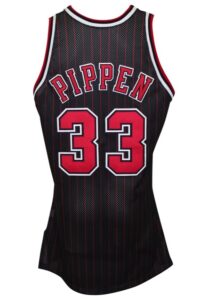 1996-97 Scottie Pippen Chicago Bulls Game-Used Black Alternate Pinstripe Jersey