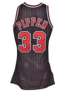 1996-97 Scottie Pippen Chicago Bulls Game-Used & Twice-Autographed Black Pinstripe Alternate Uniform