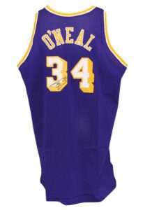 1996-97 Shaquille O’Neal Los Angeles Lakers Game-Used & Autographed Road Jersey (JSA • Sourced From O'Neal • Mine-O-Mine LOP)