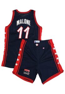 1996 Karl Malone Team USA Olympics Game-Used & Autographed Road Uniform