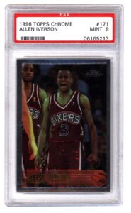 1996 Topps Chrome Allen Iverson 76ers #171 Rookie PSA Mint 9