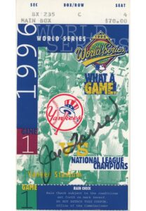 1996 World Series Game 1 Ticket Stub Signed by Joe Torre