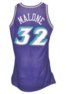 1997-98 Karl Malone Utah Jazz Twice-Autographed Pro Cut Road Jersey