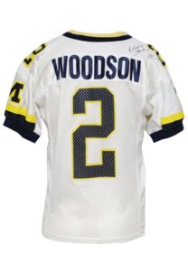 1997 Charles Woodson Michigan Wolverines Game-Used & Autographed Road Jersey